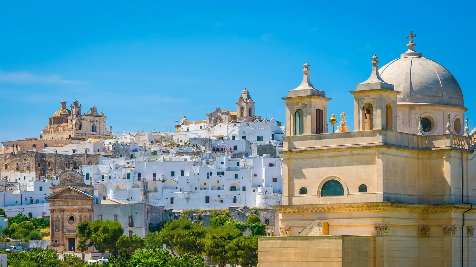 View of Ostuni, the White City, with its churches and white houses.